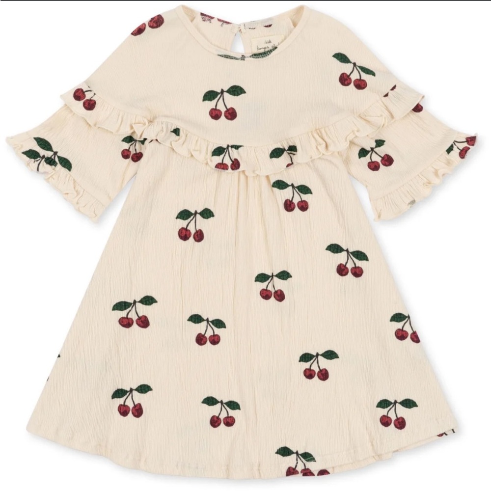 Cherry Print Cream Kids Casual Dress